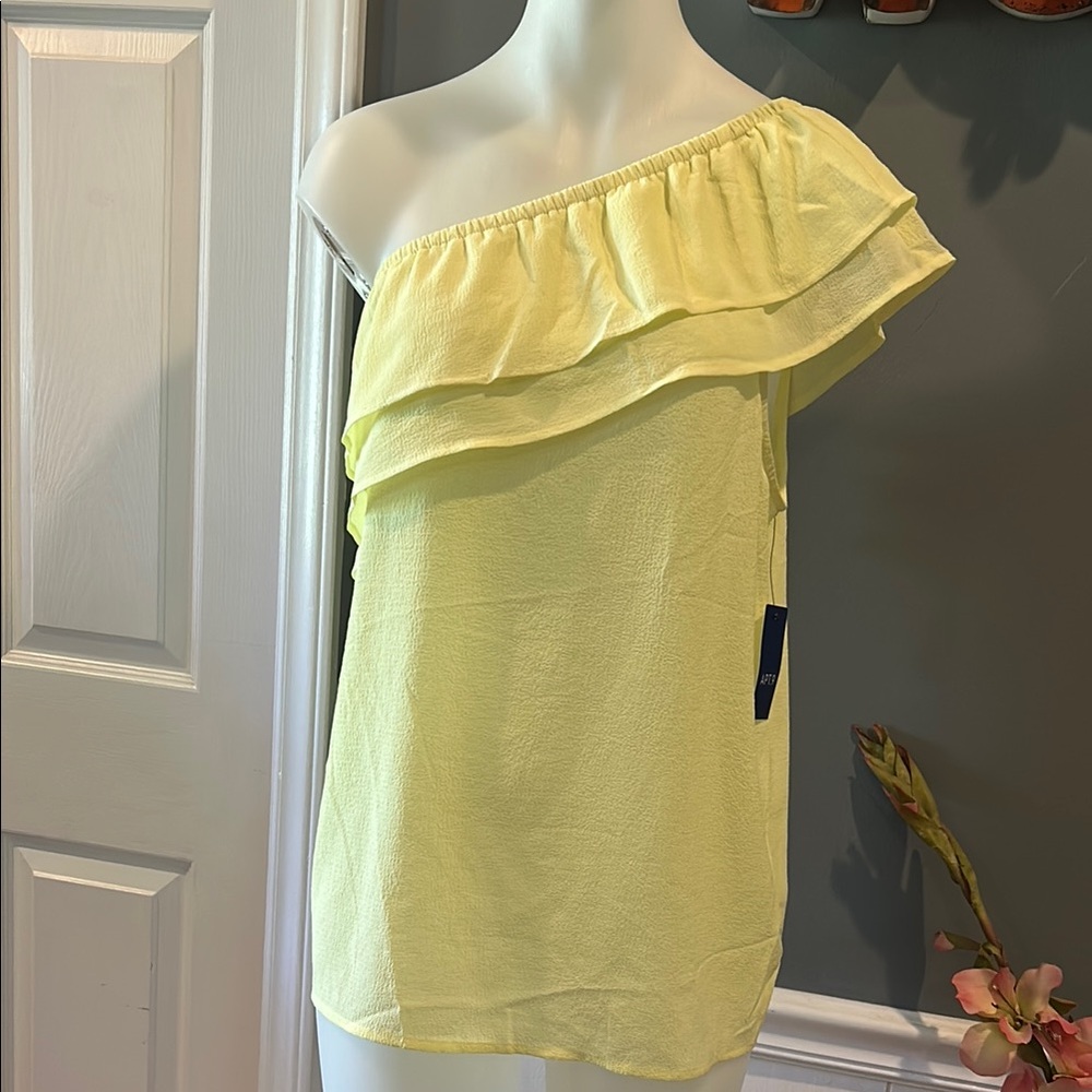 Apt. 9 Yellow Asymmetrical Off Shoulder Ruffled Blouse